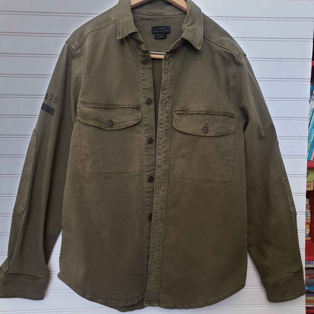 Zara military green denim button up overshirt